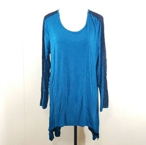 Women's dark teal shark bite top with lace sleeves size extra large XL